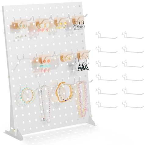 Urban Deco Peg Board Display - Retail Display Rack with Peg Hooks, Stands for Craft Shows & Fairs - Jewelry Retail Display Stand for Accessories - Earring & Pin Stands - 1SET White(16x12inch)