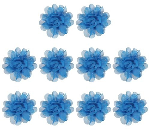 PATIKIL 2 Chiffon Blumen, 10 Stück Mesh Stoff Blumen Nähen Stoff Applikationen Stirnband Verzierungen für DIY Handwerk Hochzeit Dekor, Dunkelblau