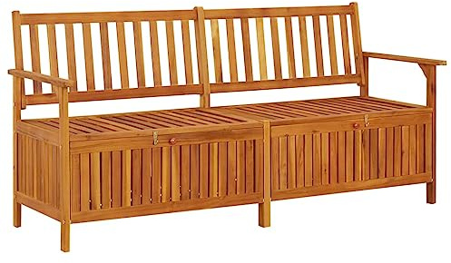 Myheimly Truhenbank mit Kissen Holzbank Sitzbank Holztruhe Bank Aufbewahrung Sitztruhe Massivholzbank Stauraum Gartenbank Massivholz Akazie Braun,170 x 63 x 84 cm