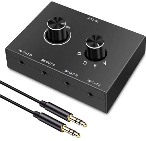 Fnfhsa Sdoppiatore Audio Stereo Bidirezionale con Amplificatore per Cuffie 4 Vie 3,5 mm 4 in 1 Uscita