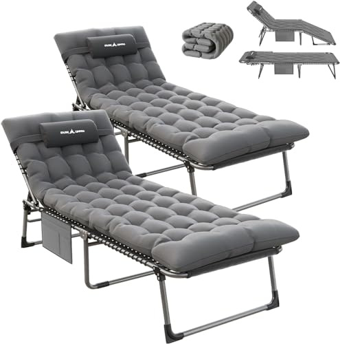Amopatio 2er Sonnenliege Liegestuhl Klappbar,Gartenliege Leicht,Campingliege Faltbar Leicht mit Matratze,Verstellbare Rückenauflage und Beinauflage Grau