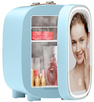 LIGIANT DF01A Mini Fridge, Skincare Refrigerator With 3-Level Dimmable LED Light Mirror, Low Noise 4L Makeup Fridge, Cooler & Warmer, Portable Design for Multiple Uses - Bedroom, Office, and Travel | Small Refrigerator w/3-Level Dimmable LED Light Mirror, Low Noise Fridge, Portable Thermoelectric Cooler&Warmer for Skincare