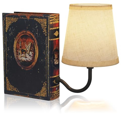 FUNTAPHANTA Vintage Bücherregallampe Wiederaufladbare Kabellose Buchlampe mit Leinenschirm Dimmbar Touch Control Tischlampe Moderne Dekorative Buchstütze Bücherregal Lichter für Büro Zuhause (Deer)