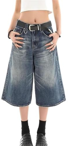 KIHFSODN Jorts Baggy Damjeans Bermudashorts Jeans Sommarshorts Jeans Lätta Shorts Knälånga Streetwear Sommarjeans Shorts Damjeans(Blue,S)