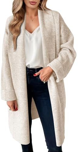 Saodimallsu kofta dam lätt oversize lång jacka cardigan öppen front tröja casual enfärgad stickad kappa, aprikos, L