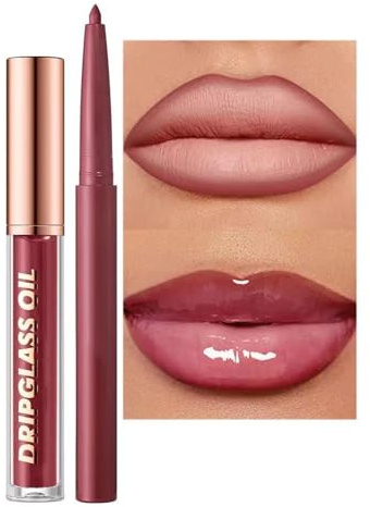 Hyesamyo Dark Red Lip Liner Waterproof Lip Kit With Lip Liner and Gloss Long Lasting Pluming Smudge proof Highly Pigmented Lip Liner Set with Lipgloss (12# Dark Red)