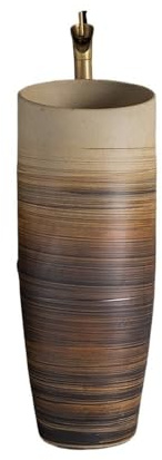 Cenz-888 Lavabo de Pedestal Moderno - Lavabo de Pedestal de cerámica Integrado con Grifo y desagüe. Lavabo de pie for Patio, balcón y baño, para Interior y Exterior