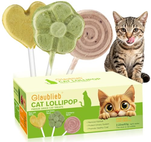 21pcs Hochwertigem Eiweiß und Nährstoffen für Haarballenkontrolle und EIN Gesundes Fell, Katzenleckerlis Gefriergetrocknet mit Katzengras, Fischöl, Cranberry und Ziegenmilch Geschmack