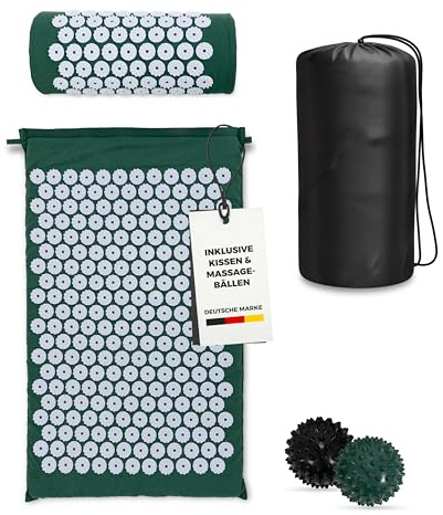 YUNIK® Nagelmatte Akupressurmatte mit Kissen & 2 Massagebällen | Akupunktur Matte, Akkupressur Matte & Massage Matte für Rücken und Nacken | Nadelmatte, Stachelmatte & Faszienmatte zur Entspannung