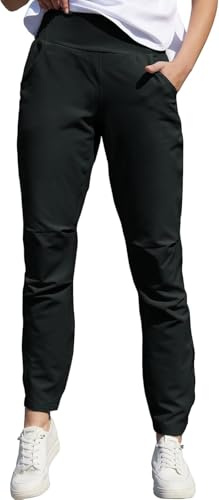 Boyzn Pantalon de golf léger pour femme avec taille élastique et taille haute, avec protection solaire UPF 50+, Noir , XL