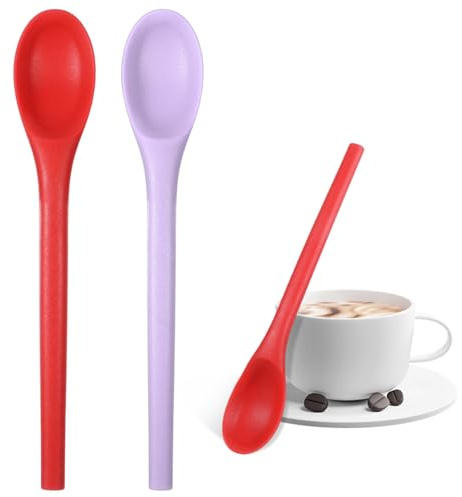 2 PCS Silicone Coffee Spoon 7.87 Inch Silicone Tea Spoon Multicolor Mix Drinks Accessory Silicone-Spoons for Coffee and Tea, Milk, Red, Purple