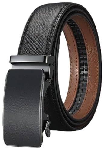 Acewin Herrbälte läder, automatiskt bälte herrspänne, arbetsbälte, justerbart, bredd 35 mm, 06-svart/brun, Lunghezza 135 CM, 38-44 Vita regolabile