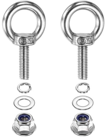 PATIKIL Boulon À Œil À Épaulement M8 x 25mm, 2 Pcs 304 Acier Inoxydable Anneau De Levage Boulon À Œil Fileté Avec Écrous Freins À Flasque, Rondelles Plates Et Ressorts Et Arrimage