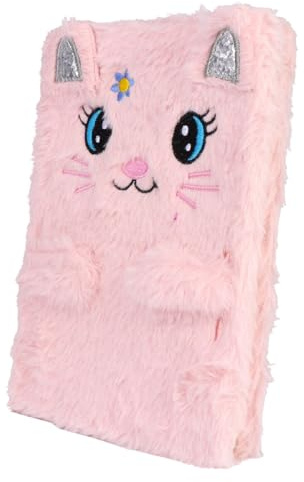HEALLILY Adorable cuaderno de felpa de gato rosa para bloc de escritura estilo dibujos animados con papel para estudiantes, suministros para diarios creativos, álbumes de recortes y dibujo