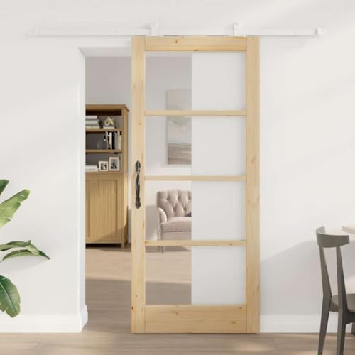 Scheunentür Zimmertür,Schiebetür Braun 86 x 198,5 cm Holz und Metall,Falttüren für Wohnzimmer,Schlafzimmer,Küche