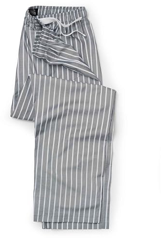 THE SAVILE ROW COMPANY LONDON Men's 100% Cotton Soft Pyjama Bottom Lounge Pants - Navy White Striped - Large