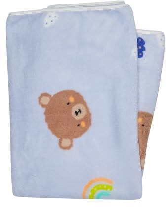 Sterntaler Babydecke Familie Bär, weiche Babydecke aus Plüsch, süßes All-Over Motiv, kurze und langflorige Seite, kuschelig und pflegeleicht, 100×75×1 cm, eisblau