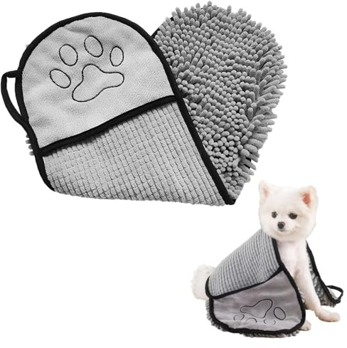 Azoisuwr Ultra-Absorbent Microfibre Dog Towel, Dog Drying Towel with Mitt Pockets, Soft, Durable & Stylish for All Breeds, Rainy Walks & Travel