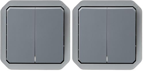 Legrand - Commande pour fonction double interrupteur ou va-et-vient 10A ou poussoir 10A étanche Plexo finition gris (Lot de 2)
