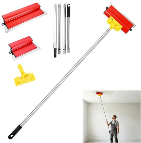 Couteau a Enduire, Spatule Enduit Lissage Set avec 1.6m Manche Télescopique, 25 cm, 40 cm Acier Inoxydable Lame a Enduire pour le Plâtrage de Plafond et Mur
