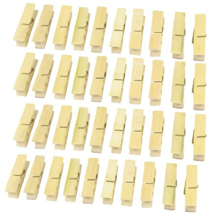 sourcing map Household Laundry Natural Bamboo Beige Clothes Pins Pegs Hanging Clips 40 Pcs