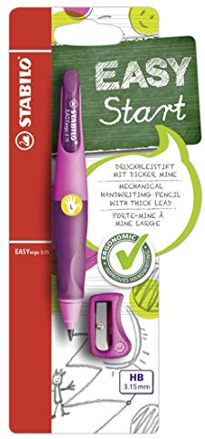 STABILO - Ergonomischer Druck-Bleistift für Linkshänder - EASYergo 3.15 in pink/lila - Einzelstift - inklusive 1 dicken Mine - Härtegrad HB & Spitzer