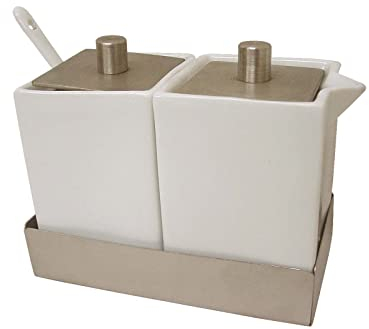 JUEGO AZUCARERO Y LECHERA CUADRADO 250ML PORCELANA BLANCO