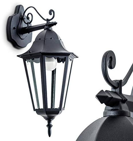 HOFSTEIN Außenwandleuchte Hongkong, Außenwandlampe aus Metall/Glas in Schwarz/Klar, Wandleuchte Down im Retro/Vintage/Landhaus-Design, E27, IP44, Eingangsbereich, Terrasse, Haustür, Hof