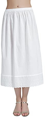 BEAUTELICATE Half Slip Underskirt 100% Cotton Women's Vintage Skirt Extender Slip A-line Petticoat Summer Cooler Anti-static Cling Resistant Underslip(Straight Style - Ivory - 32'', S)