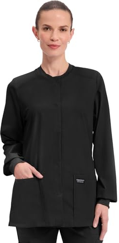 Cherokee WW Professionals Scrub Jacket for Women Snap Front 3 Pockets | 2-way Stretch, Fade Resistant, Tri-blend Fabric, Knit Cuffs for Comfort, Machine Wash, for Daily Clinical Wear