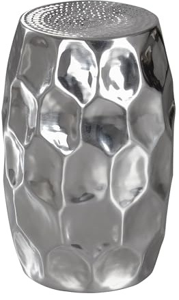 FineBuy Design Beistelltisch rund 30 cm Metall Silber - Orientalischer Wohnzimmertisch Hammerschlag Aluminium - Kleiner Couchtisch - Dekotisch Alu