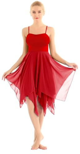 Freebily Vestiti Danza Balletto Donna Body da Ginnastica Artistica Asimmetrico Tutu Danza Classica Asimmetrico Chiffon Abito Ballo Latino Rumba Samba Rosso Small