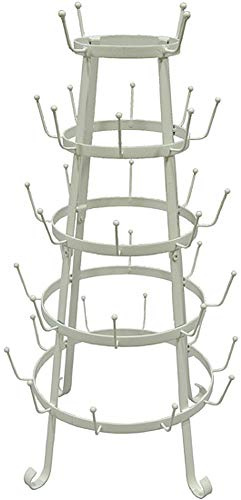MACOSA SA81964 Tassen-Halter Weiß Metall Landhausstil 5-stöckig 38 Haken Tassenbaum Becherbaum Tassenständer für Henkeltassen Espressotassen-Ständer
