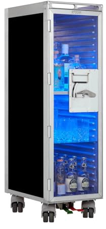 VanDeBord Bartrolley Uni Schwarz inkl. LED Fachboden, Barbrett & Fachboden aus Glas, Gebrauchter Trolley aus der Luftfahrt - hochwertig restauriert, Flugzeugtrolley Bar, Airline Trolley, Hausbar