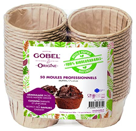 Gobel - Confezione da 50 stampi professionali Muffin - Stampi usa e getta in carta naturale 100% biodegradabile - adatti al forno, frigorifero, congelatore - Facile rimozione neutra