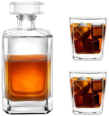 Maverton Whiskey Karaffe + 2er Whiskygläser Set - 700ml Whisky Dekanter - mit luftdichtem Verschluss - Geschenk für Damen und Herren