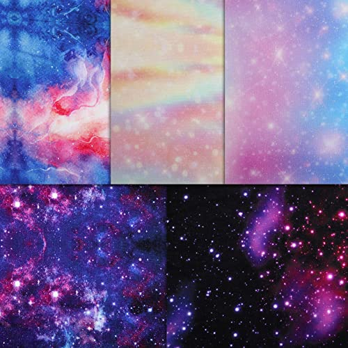 Souarts Baumwollstoff Meterware Stoffe zum Nähen Patchwork Stoffe Paket Stoffreste DIY 5 Stücke je 50cmx50cm / 25cmx25cm Galaxie, Lila, Sternennebel, Sterne, Himmel, Weltraum (50cmx50cm, Blau&Lila)