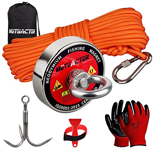 MUTUACTOR Angel-Magnete mit Greifhaken, 180kg Zugkraft, starker Auffahrmagnet N52 Neodym-Magnete mit 20 m langem haltbarem Seil, leistungsstarke Magnete für Angeln und magnetische Erholung