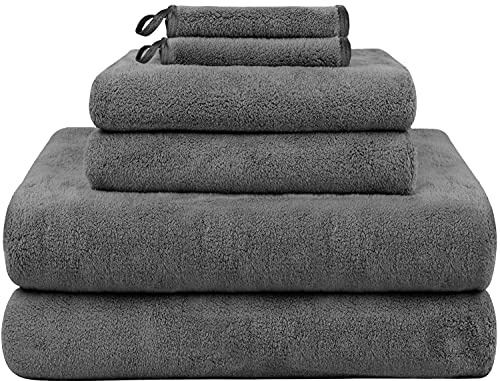 KinHwa Serviettes de Bain absorbantes Serviettes de Bain Douces Serviettes en Microfibre pour piscines, salles de Sport, Camping, Yoga, Voyages（Gris foncé，76x152cm x2+40x76cm x2+15x30cm x2）