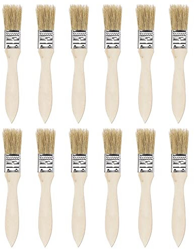 sourcing map 12uds 1 Pulgada Pintar Pincel Natural Cerda Plano Borde con Madera Mango Pared Tratamiento Herramienta para Pintura, Barnices, Colas