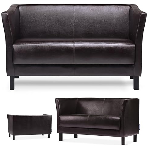 konsimo ESPECTO Sofa aus lederähnlichem Material – Sofa für Wohnzimmer, Wartezimmer & Dienstleistungsräume, weiche Sitzfläche, Moderne Lounge-Sofa für Salon (Dunkelbraun, Sofa 2-Sitzer)