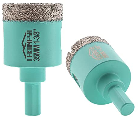 Diamond Core Drill Bits 2pcs-35MM - LEKOMESH Tile Hole Saw with Triangle Shank for Porcelain Tile Ceramic Granite Marble Masonry Stone,Vacuum Brazed Diamond Drill Bits