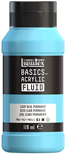 Liquitex 8870401 Basics Fluid Acrylfarbe mit fließender Konsiszenz, schnell trocknend, lichtecht, wasserfest, auf Wasserbasis, 118ml Flasche - Hellblau Permanent