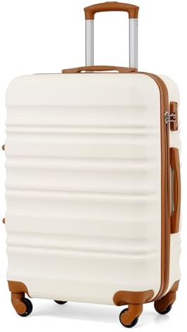COOLIFE Medium Suitcase 24 Inch, Durable Hardshell Luggage with YKK Zipper & TSA Lock, Scratch-Resistant Pattern, 4 Spinner Wheels, Lightweight Travel Suitcase for Business Trips（Apricot White）