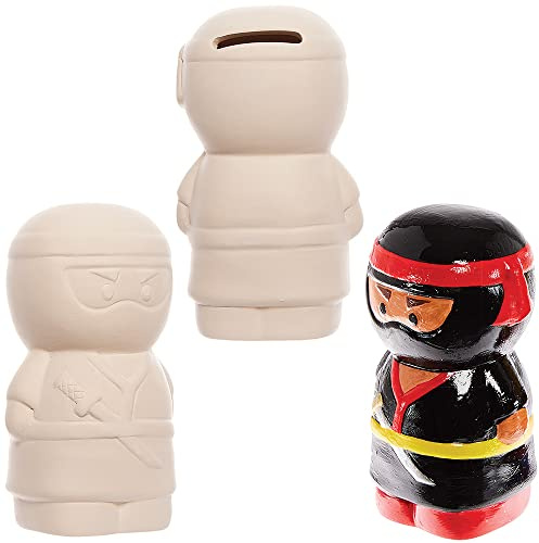 Baker Ross FX856 Ninja-Keramik-Geldbänke - 2er-Packung, Keramikmalerei-Bastelsets für Bastelsets