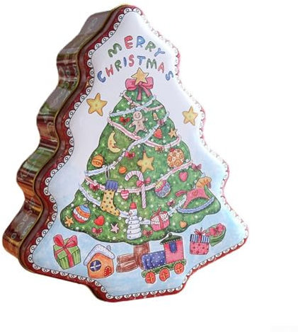 Zoegneer Weihnachtslich Blechdose für Süßigkeiten, Baum geformt, 18 x 15 x 6,5 cm, Bonbonniere