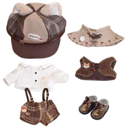 niannyyhouse 10cm 15cm 20cm Puppe Kleidung Braun Hut Hemd Gurt Hosen Schal Weste Leder Schuhe Vintage Detektiv Anzug Weiches Plüsch Spielzeug Dress Up (15cm)