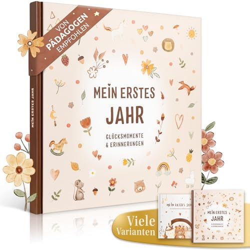 EULENTALER Babytagebuch Mein 1. Jahr Nursery | Von Pädagogen gestaltet | Babyalbum und Erinnerungsbuch mit handgemalten Illustrationen, 21x21 cm, Geschenkidee zur Geburt im liebevollen Nursery Stil