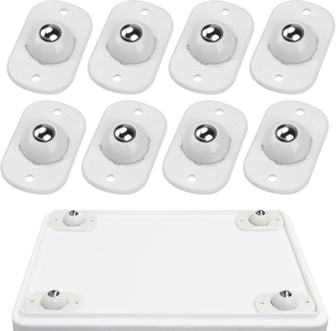 TRVL FIELDER Selbstklebende Mini-Rollen, Kugelrollen für Küchengeräte, 360° schwenkbare Universalrad-Rollen, klebende Rolle für DIY, Mülleimer, Aufbewahrungsbox, Kleingeräte (8, weiß)