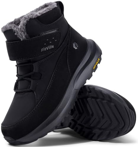 FitVille Womens Snow Boots Winter Extra Wide Shoes | Snow Boots,Winter Warm,Waterproof,Extra Wide,Non-Slip,Outdoor,Wide Width,Lightweight,Adjust strap,Keep warm